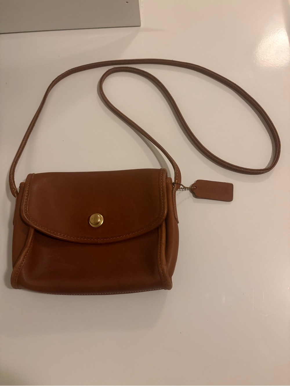 Vintage Coach Brown Leather Crossbody Bag with Gold-Tone Snap